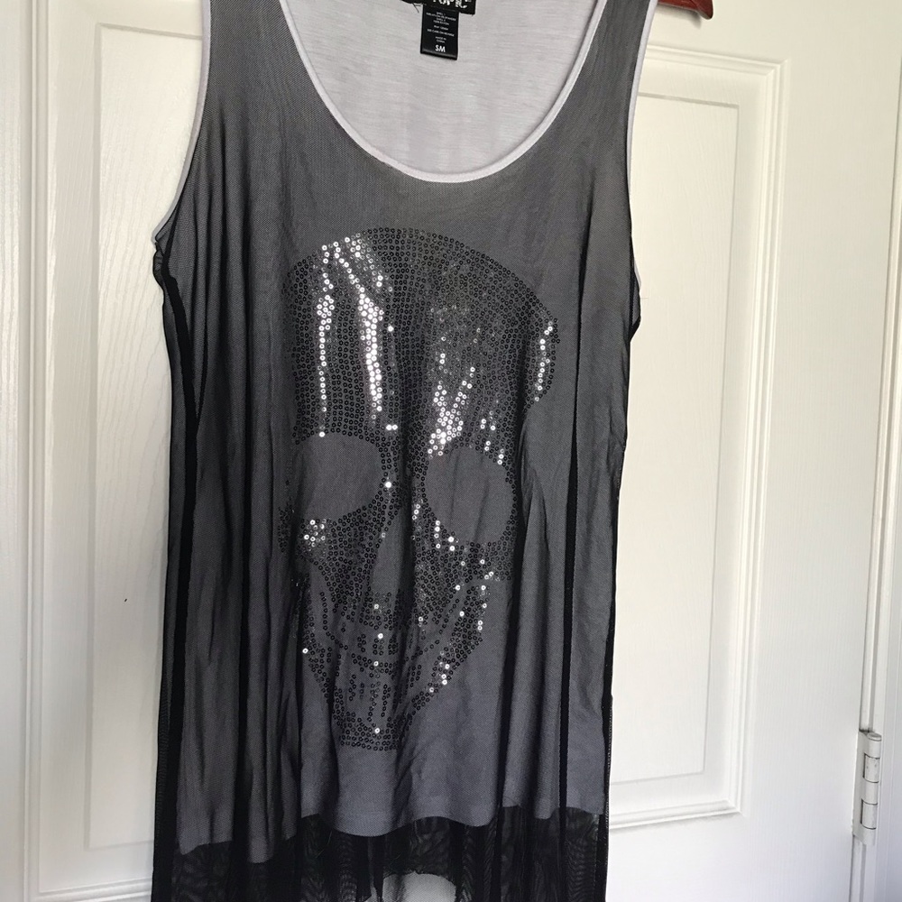 Sequined skull tank top